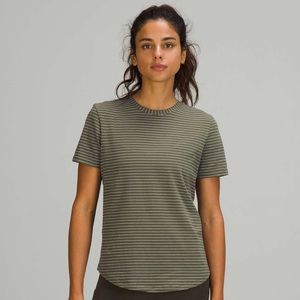 Lululemon - Love Crew Short Sleeve T-Shirt Striped Medium Olive White